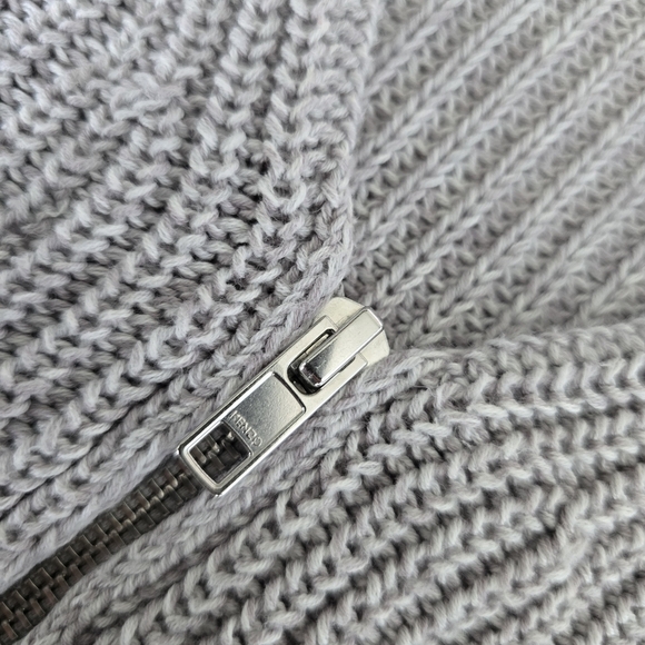 KENZO Knit Zippered V-neck Cardigan Logo Printed Cuff Cotton Wool Blend - Gray - Picture 4 of 16